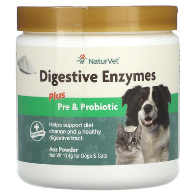 

NaturVet, Digestive Enzymes Plus Pre & Probiotic Powder, For Dogs & Cats, 4 oz (114 g)