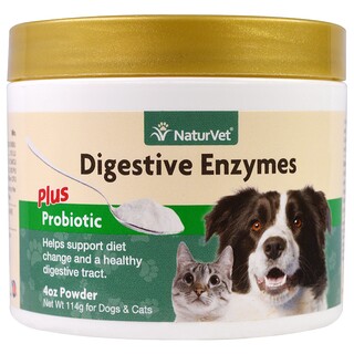 NaturVet, 消化酶加益生菌，狗貓用，粉末，4 盎司（114 克）