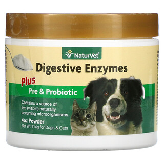 NaturVet, Digestive Enzymes Plus Pre & Probiotic, Powder, For Dogs & Cats, 4 oz (114 g)