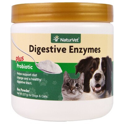 NaturVet пищеварительные ферменты с пробиотиками, для собак и кошек, порошок, 227 г (8 унций)