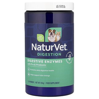 NaturVet, Digestion, Enzimas digestivas con prebióticos y probióticos, Para perros y gatos, 454 g (1 lb)