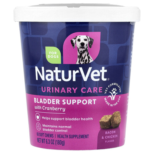 NaturVet, Urinary Care, Bladder Support with Cranberry, For Dogs, Bacon & Chicken, 60 Soft Chews, 6.3 oz (180 g)