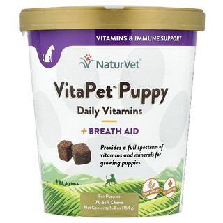 NaturVet, VitaPet™ Puppy, vitamine per uso quotidiano + fiato, per cuccioli, 70 compresse masticabili morbide, 154 g