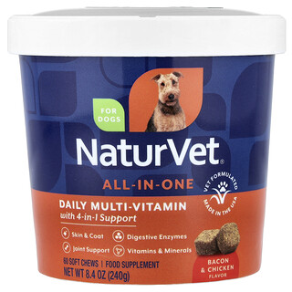NaturVet, All-In-One, Daily Essentials + Suport 4-în-1, pentru câini, 60 de mestecat moi, 8,4 oz (240 g)