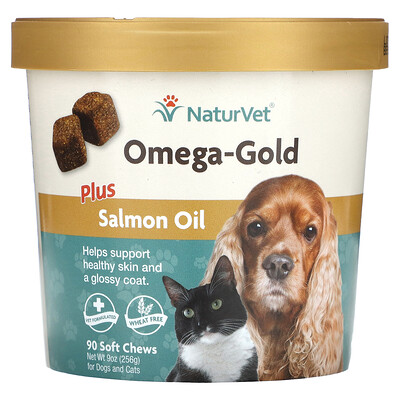 

NaturVet Omega-Gold с жиром лосося, добавка для собак и котов, 90 мягких жевательных таблеток