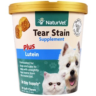 NaturVet, Tear Stain for Dogs & Cats, Plus Lutein, 70 Soft Chews, 5.4 oz (154 g)