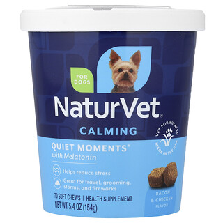 NaturVet, Quiet Moments®, успокаивающий мелатонин, для собак, бекон и курица, 70 жевательных таблеток, 154 г (5,4 унции)