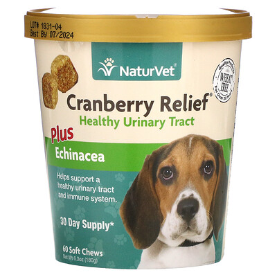 

NaturVet Cranberry Relief с эхинацеей добавка для поддержки здоровья мочевыводящих путей и поддержки иммунитета для собак 60 жевательных таблеток 180 г (6 3 унции)