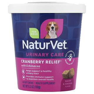NaturVet, Urinary Care, Cranberry Relief® with Echinacea, For Dogs, Bacon & Chicken, 60 Soft Chews, 6.3 oz (180 g)
