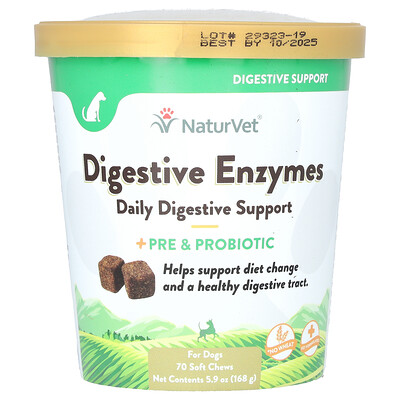 NaturVet  Digestive Enzymes Daily Digestive Support + Pre and Probiotic  For Dogs  70 Soft Chews  5.9 oz (168 g)