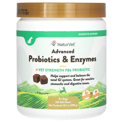 NaturVet  Advanced Probiotics & Enzymes  + Vet Strength PB6 Probiotic  For Dogs  120 Soft Chews  10.1 oz (288 g)