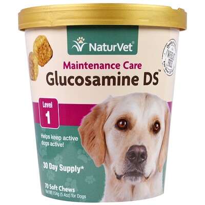 NaturVet Глюкозамин DS, поддерживающий уход, уровень 1, 70 мягких жевательных таблеток, 5,4 унц. (154 г)