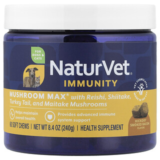 NaturVet, Immunity, Mushroom Max® mit Reishi-, Shiitake-, Kawaratake- und Maitake-Pilzen, für Hunde und Katzen, Hickoryholz-geräucherter Speck, 60 weiche Kau-Snacks, 240 g (8,4 oz.)