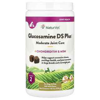 NaturVet, Glucosamine DS Plus, Moderate Joint Care Plus Chondroïtine & MSM, voor honden en katten, niveau 2, 240 zachte kauwtabletten, 576 g