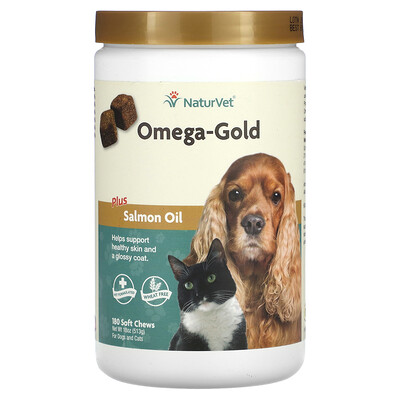 

NaturVet, Omega-Gold Plus Salmon Oil, For Dogs and Cats, 180 Soft Chews, 18 oz (513 g)
