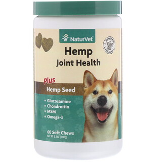 NaturVet, Hemp Joint Health, Plus Hemp Seed, 60 Soft Chews, 6.3 oz (180 g)
