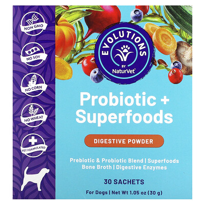 

NaturVet Probiotics + Superfoods Digestive Powder For Dogs 30 Sachets 0.03 oz (1 g) Each