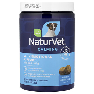 NaturVet, Daily Emotional Support, успокаивающая добавка, для собак, копченый бекон, 120 жевательных таблеток, 360 г (12,6 унции)