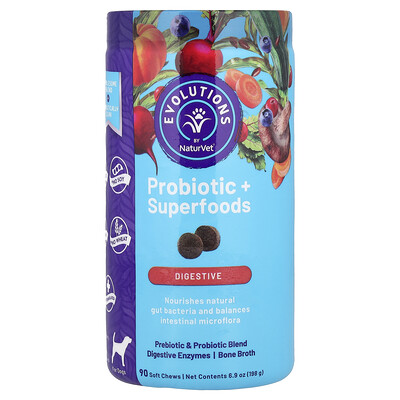 NaturVet, Probiotics + Superfoods, Digestive, For Dogs, 90 Soft Chews, 6.9 oz (198 g)