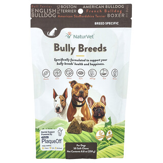 NaturVet, Rase Bully, pentru câini, bacon afumat cu hickory, 50 de mestecat moi, 8,8 oz (250 g)