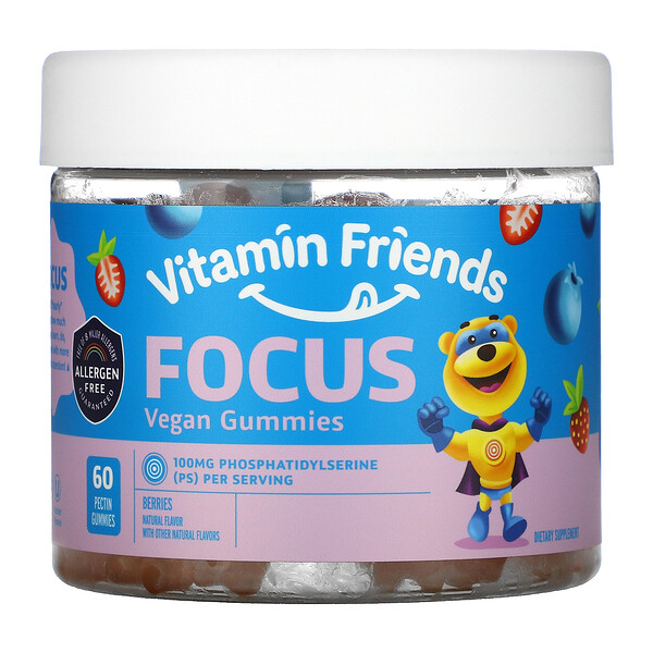 Vitamin Friends, Focus, Vegan Gummies, Berries, 60 Pectin Gummies
