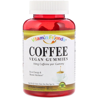 Vitamin Friends Coffee, Vegan Gummies, Natural Vanilla Latte Flavor, 60 Pectin Gummies