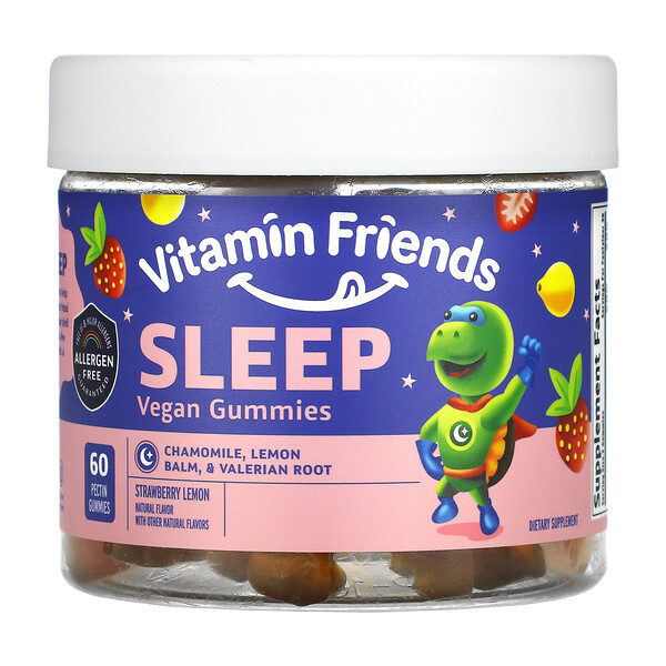 Vitamin Friends, Sleep Vegan Gummies, Strawberry Lemon, 60 Pectin Gummies