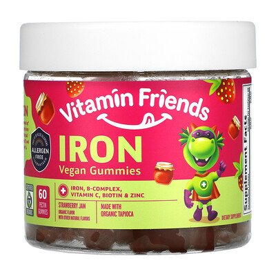Vitamin Friends Iron Vegan Gummies, Strawberry Jam, 60 Pectin Gummies