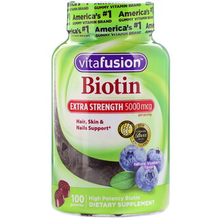 VitaFusion, 高效生物維生素，頭髮、皮膚&指甲支援，天然藍莓味，2500 微克，100 粒軟糖