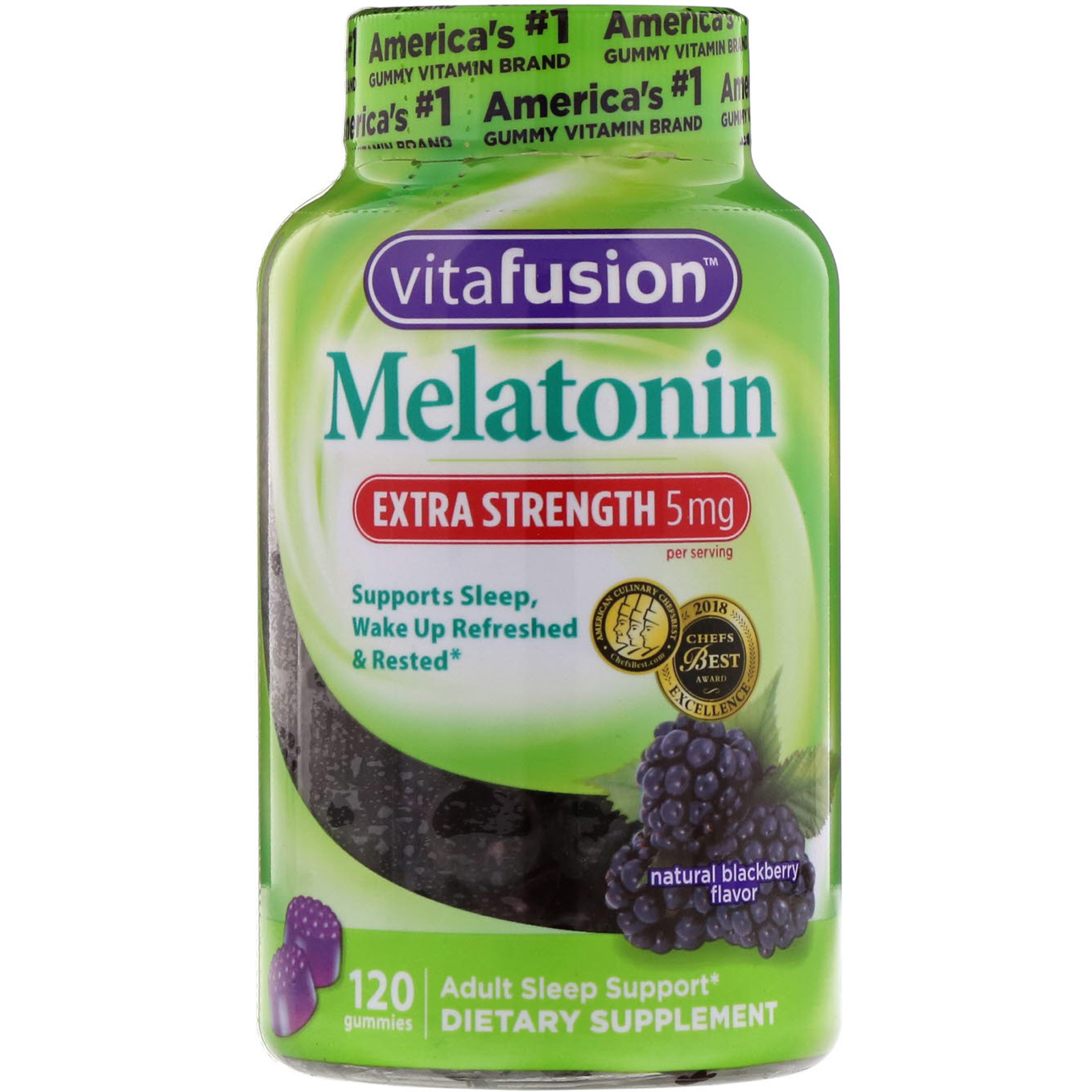 Vitafusion Extra Strength エクストラストレングス メラトニン 天然ブラックベリー味 5mg グミ1粒 Iherb