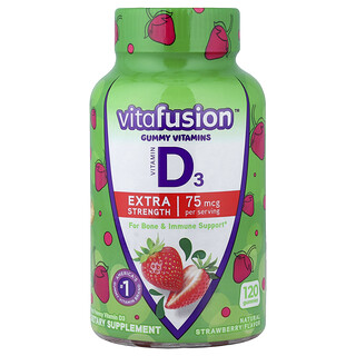 VitaFusion, Gomitas vitamínicas, Vitamina D3, Fresa natural, 75 mcg, 120 gomitas (37,5 mcg por gomita)