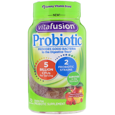 VitaFusion Probiotic, Natural Raspberry, Peach & Mango Flavor, 5 Billion CFUs, 70 Gummies