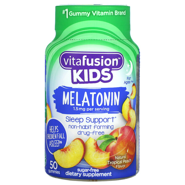 VitaFusion, Kids Melatonin, For Ages 4+, Natural Tropical Peach, 1.5 mg, 50 Gummies