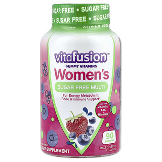 VitaFusion, Suplemento multivitamínico sin azúcar para mujeres, Bayas mixtas, 90 gomitas