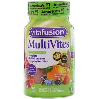 VitaFusion, 종합 비타민, 완전 종합 비타민, 천연 베리, 복숭아와오렌지 맛, 껌 70개