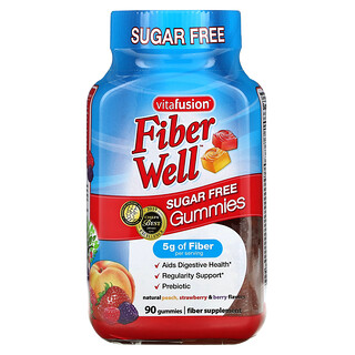 VitaFusion, Fiber Well, персик, клубника, ягоды, 90 жевательных таблеток