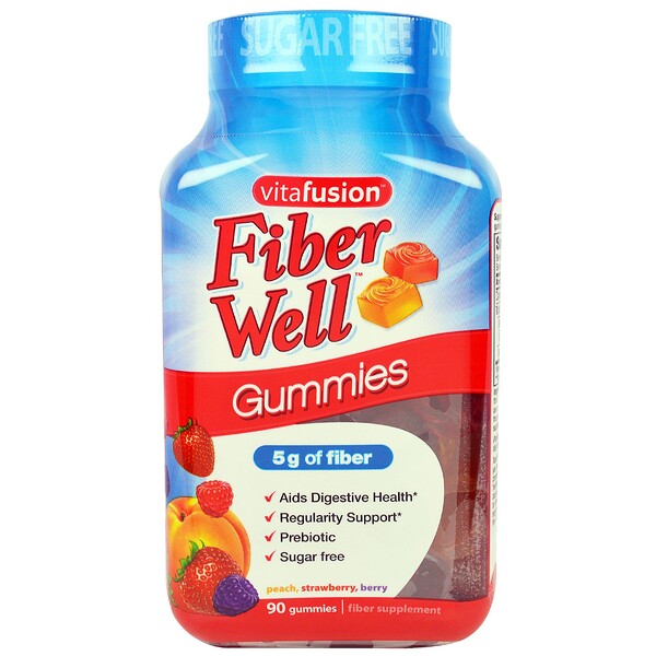 VitaFusion, Fiber Well, Peach, Strawberry, Berry, 90 Gummies iHerb