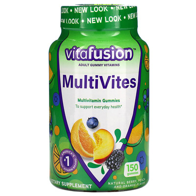 

VitaFusion MultiVites незаменимые мультивитамины натуральный ягодный персиковый и апельсиновый вкусы 150 жевательных таблеток