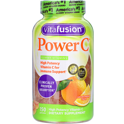 VitaFusion Power C, витамин C с высокой эффективностью действия, натуральный апельсиновый вкус, 150 жевательных таблеток