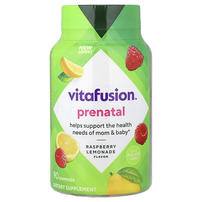 VitaFusion, Gomitas vitamínicas prenatales, Limonada de frambuesa natural, 90 gomitas