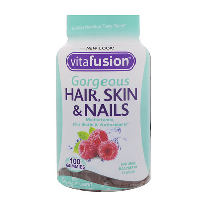 VitaFusion Мультивитамины для шикарных волос, кожи и ногтей, натуральный малиновый вкус, 100 жевательных таблеток
