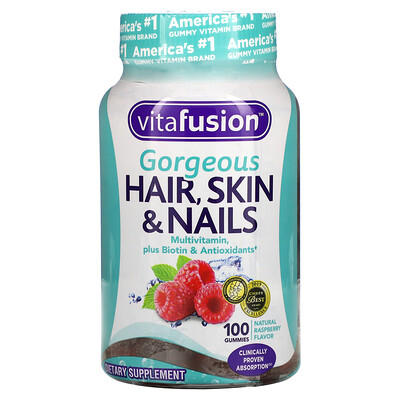 

VitaFusion Gorgeous Hair Skin & Nails Multivitamin Natural Raspberry 100 Gummies