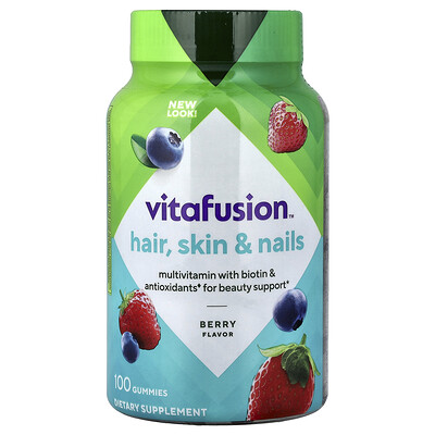 VitaFusion, Gomitas para el cabello, la piel y las uñas, Baya, 100 gomitas