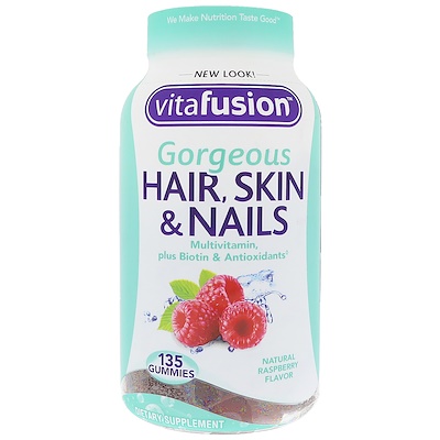 VitaFusion Мультивитамин для великолепных волос, кожи и ногтей, натуральный клубничный вкус, 135 жевательных таблеток