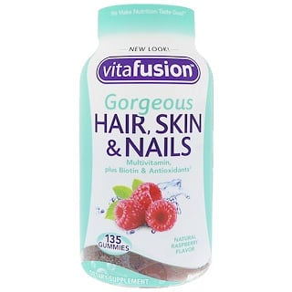 VitaFusion, Multi-vitamines pour des cheveux, une peau et des ongles magnifiques, Arôme naturel de framboise, 135 bonbons gélifiés