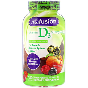 Отзывы о ВитаФьюжен, Vitamin D3, Natural Peach & Berry Flavors, 50 mcg (2,000 IU), 150 Gummies