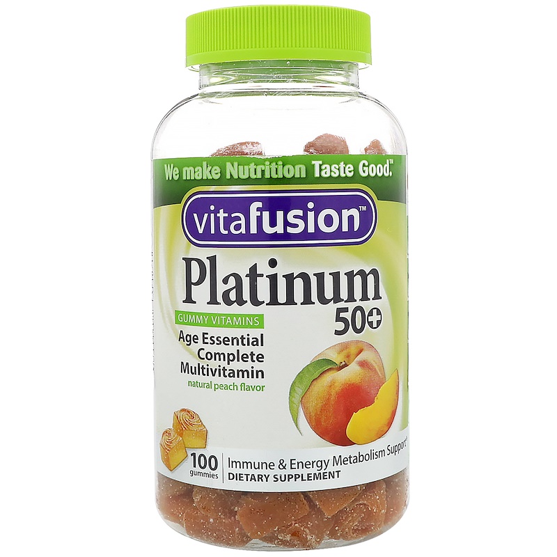 VitaFusion, Platinum 50+ Gummy Vitamins, Natural Peach Flavor, 100