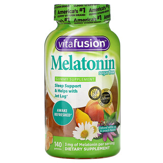 VitaFusion, Melatonina, Sabor natural a té blanco y melocotón, Sin azúcar, 140 gomitas