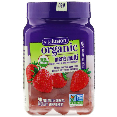 VitaFusion Organic Mens' Multi, Fresh Strawberry, 90 Vegetarian Gummies