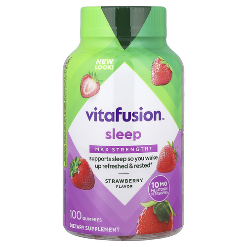 Vitafusion Max Strength Melatonin Gummies - Strawberry Supplement Vitamin | 10 mg | 100 Gummies